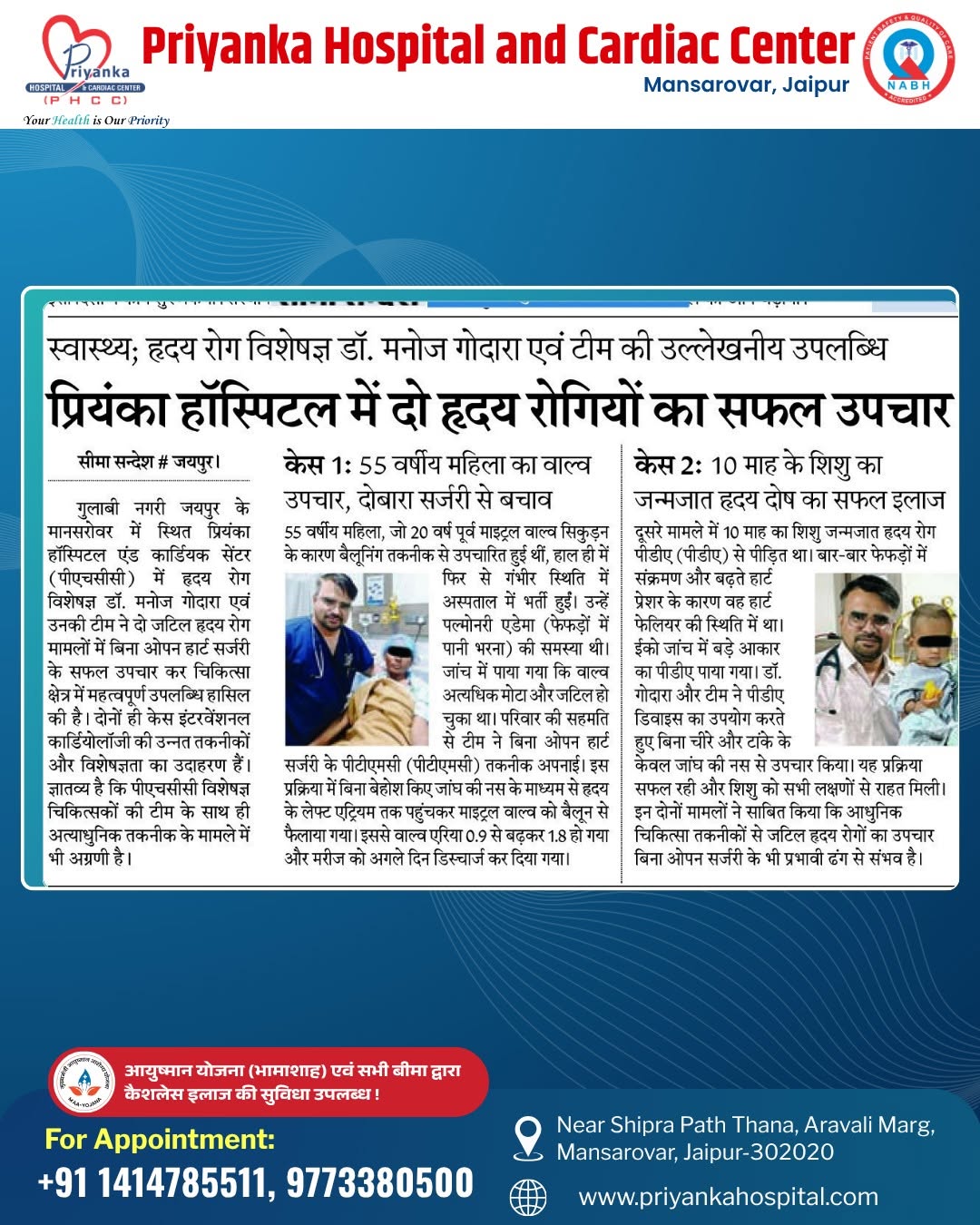Another Proud Moment in Advanced Cardiac Care at Priyanka Hospital, Jaipur!