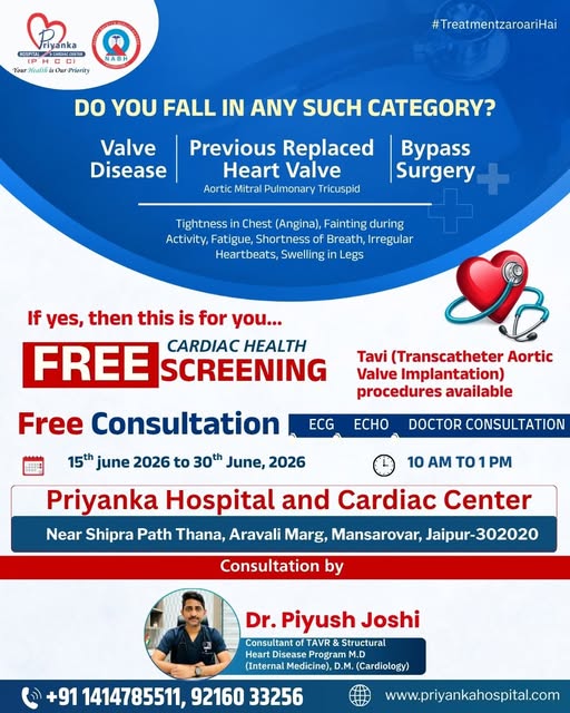 Free Cardiac Health Screening Camp at Priyanka Hospital & Cardiac Center, Jaipur